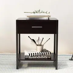 WELDMON - Mesa Auxiliar Doble Capa con cajones y Marco De Metal 45x30x55 CM