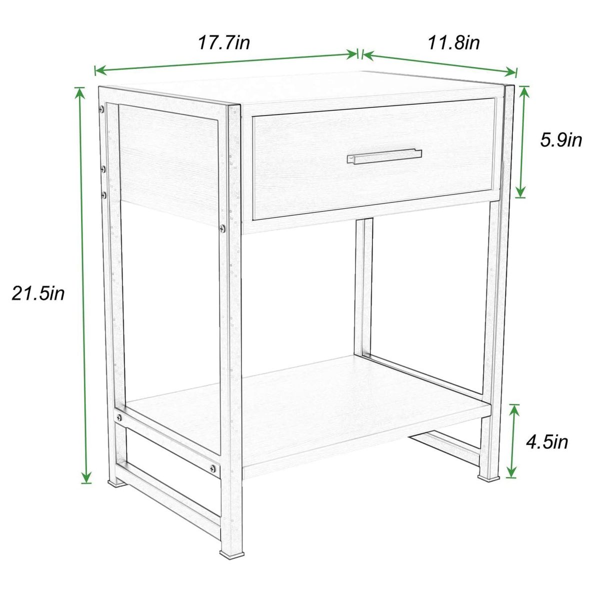 WELDMON - Mesa Auxiliar Doble Capa con cajones y Marco De Metal 45x30x55 CM