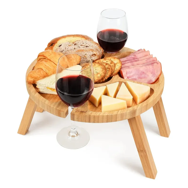 GENERICO - Mesa Tabla De Madera De Vino Portátil Picnic Plegable