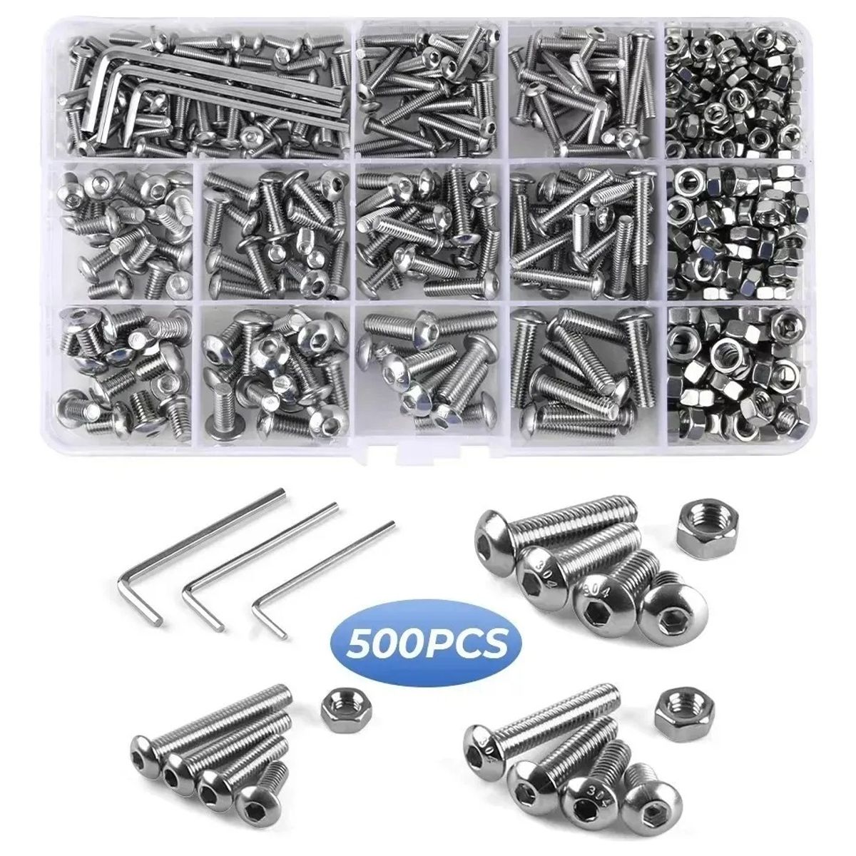 GENERICO - 500 Tornillos Cabeza Plana M3 M4 M5 Hexagonal Tuerca Pernos