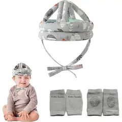 WELDMON - Casco de seguridad para bebé con rodilleras（Gris）