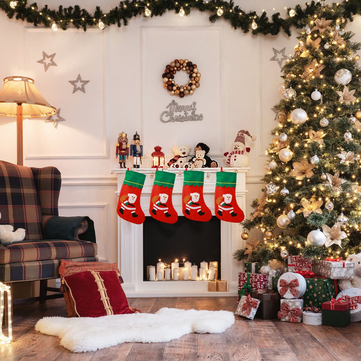 SUPERCENTER - Pack 12 Botas De Navidad Colgantes Decoración Navideña Mixta Rojo