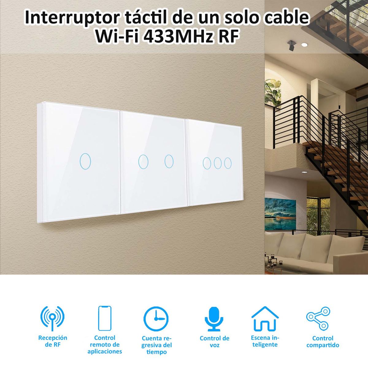 WELDMON - Interruptor Luz Pared Inteligente Wifi 1 Vías（Negro）