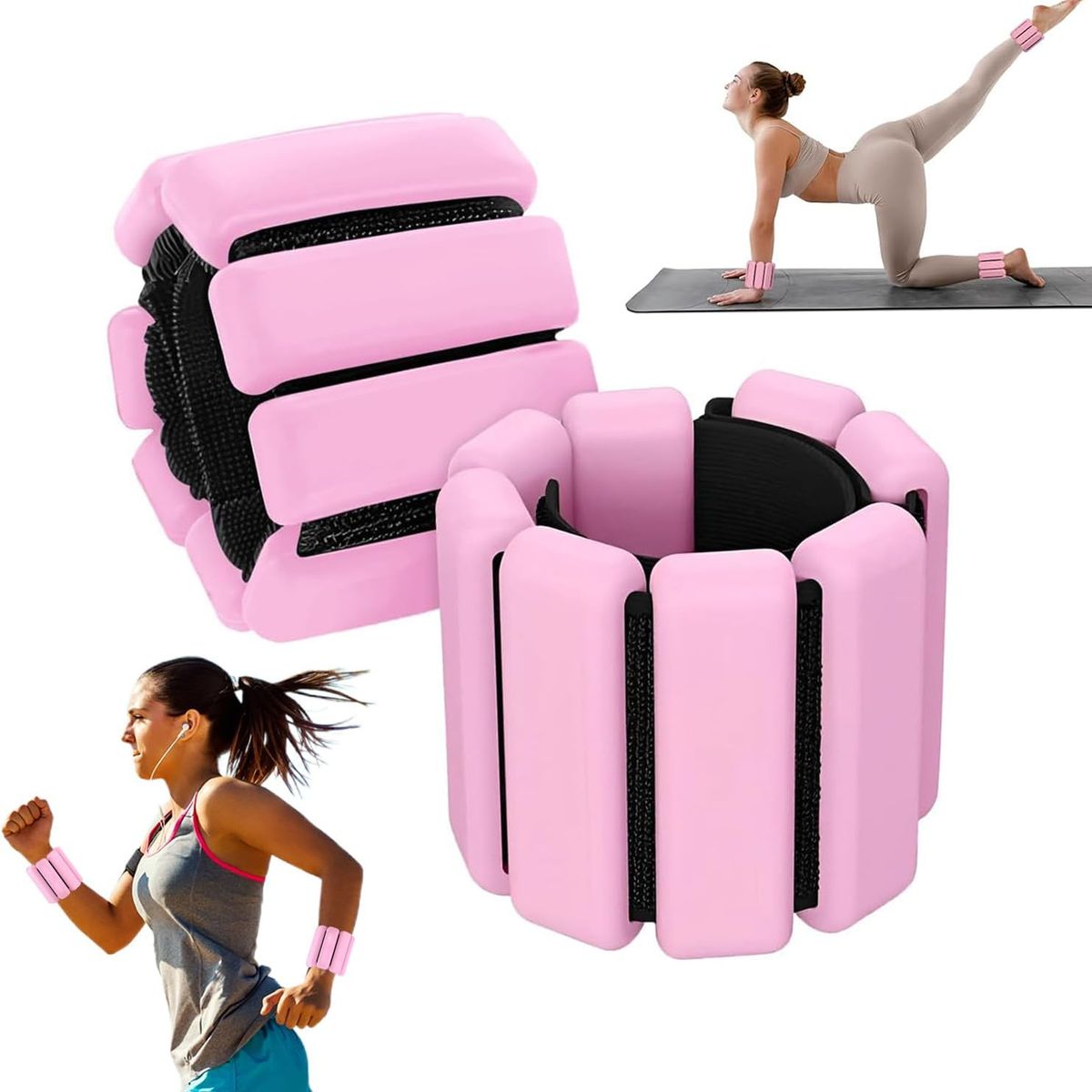 KUANGYE - Kit 2 Brazaletes Pesas Para Tobillos Y Muñecas 2 Lbs Ajusta Rosa