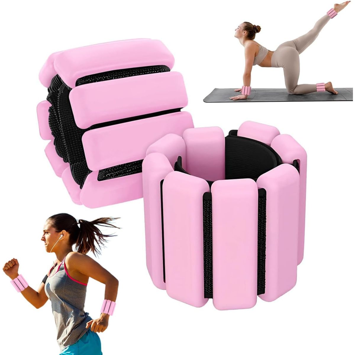 KUANGYE - Kit 2 Brazaletes Pesas Para Tobillos Y Muñecas 2 Lbs Ajusta Rosa