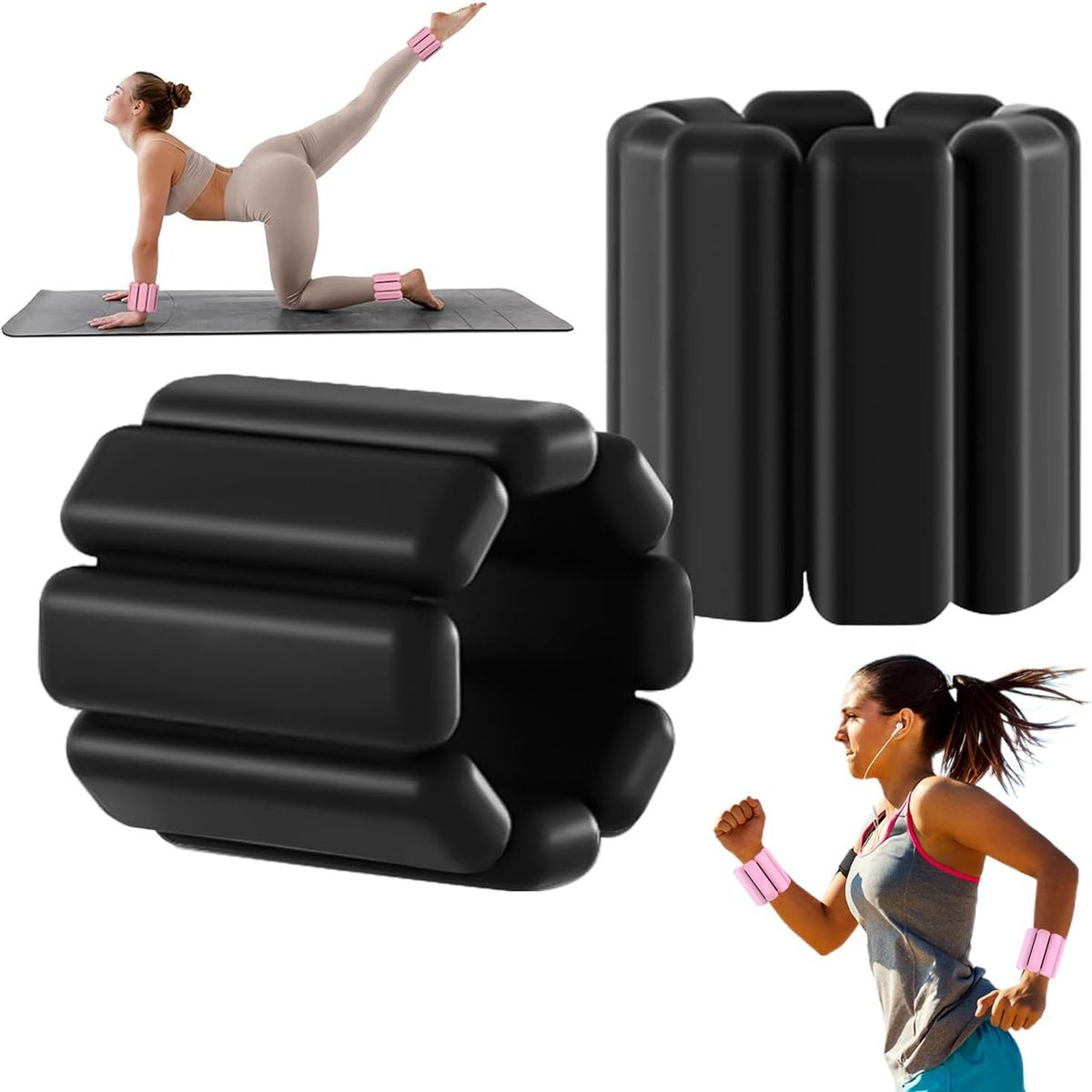 KUANGYE - Kit 2 Brazaletes Pesas Para Tobillos Y Muñecas 2 Lbs Ajusta Negro