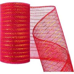 SUPERCENTER - Mallas Cintas De Navidad Decoración Árbol Hogar 26cmx10m rojo rayas