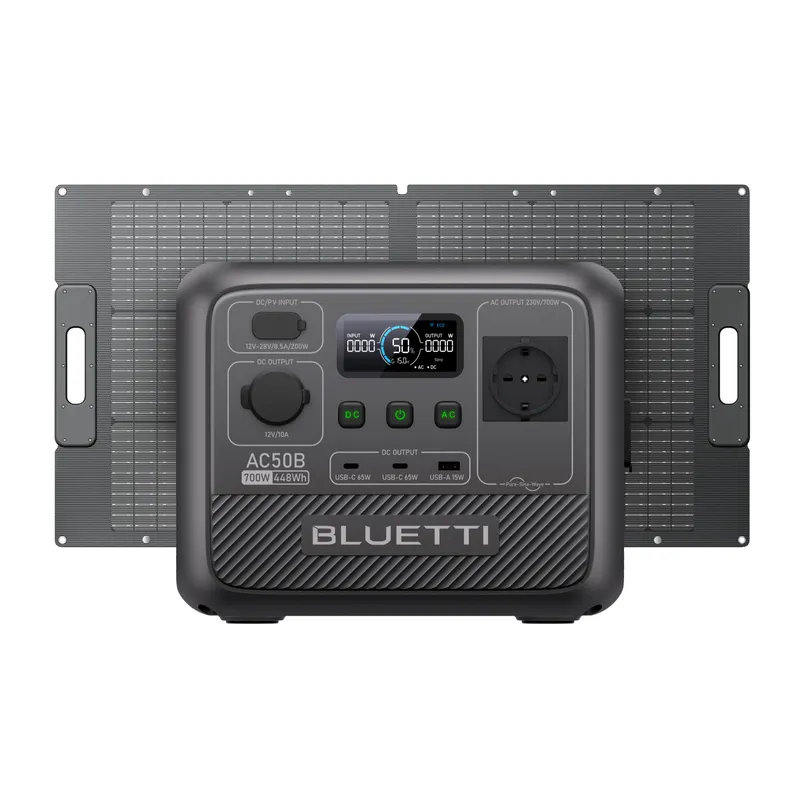 BLUETTI - BLUETTI AC50B Generador Solar Portátil con 100W Panel Solar Batería LiFePO4 de 448Wh Salida de CA 700W Europea 2 pines para acampada Emergencia Corte de Energía