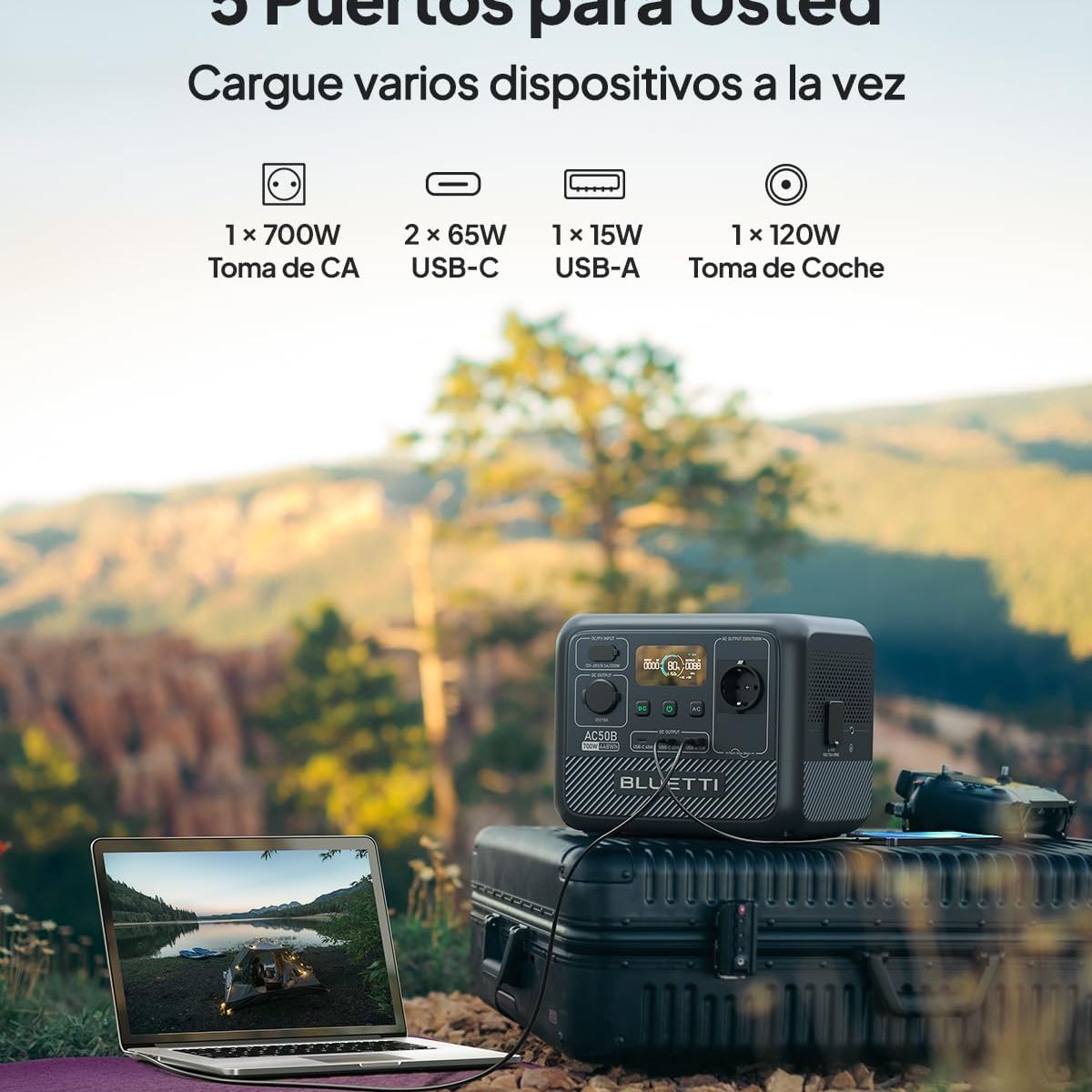 BLUETTI - BLUETTI AC50B Generador Solar Portátil 700w448wh con 100W Panel Sola Para Acampar Pesca Viajes Emergencia Corte Energía