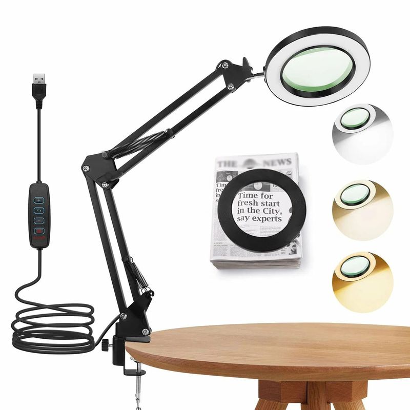 GENERICO - Lámpara De Escritorio Con Lupa Led Con Abrazadera, 3 Modos