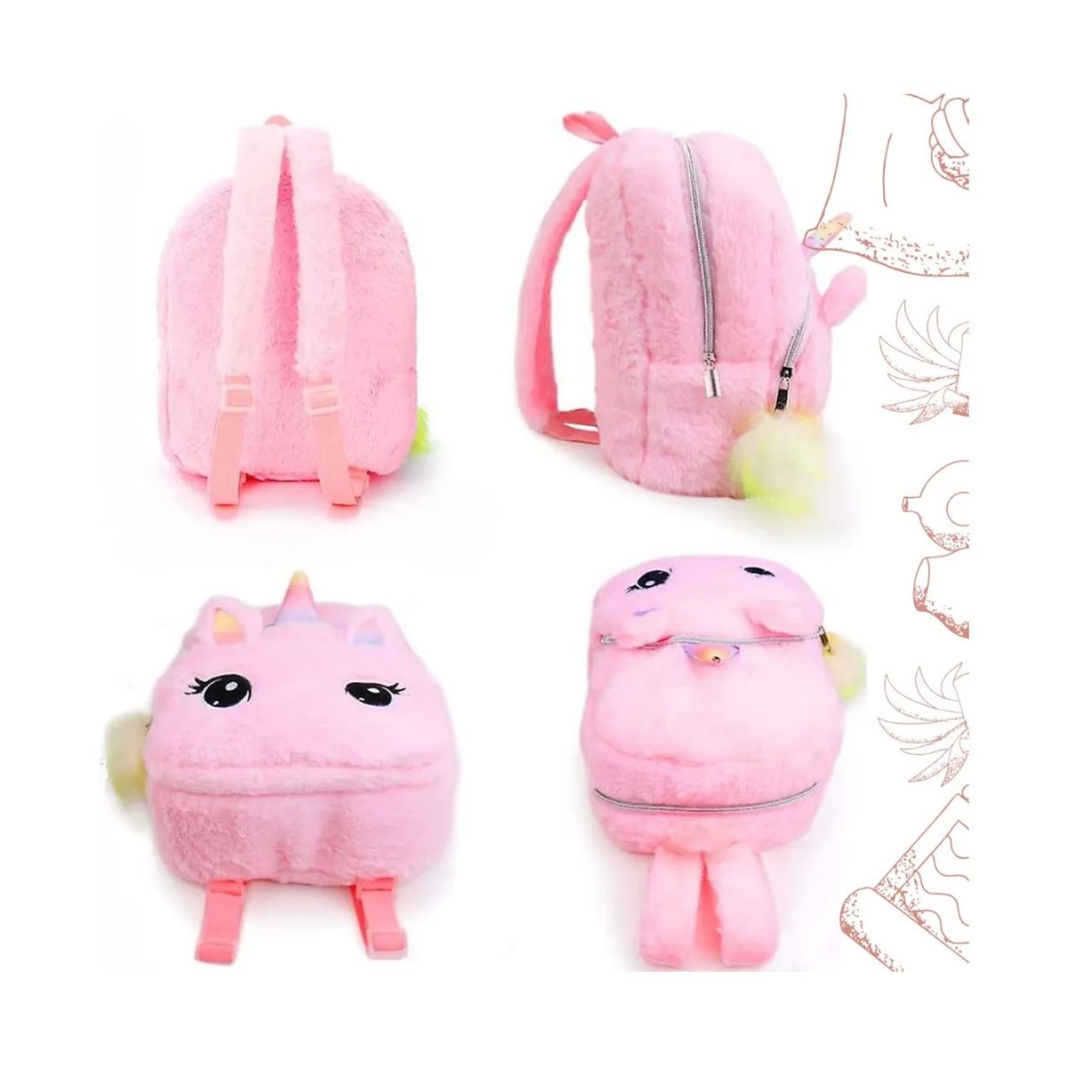 GENERICO - Mochila Unicornio Peludita Para Niña