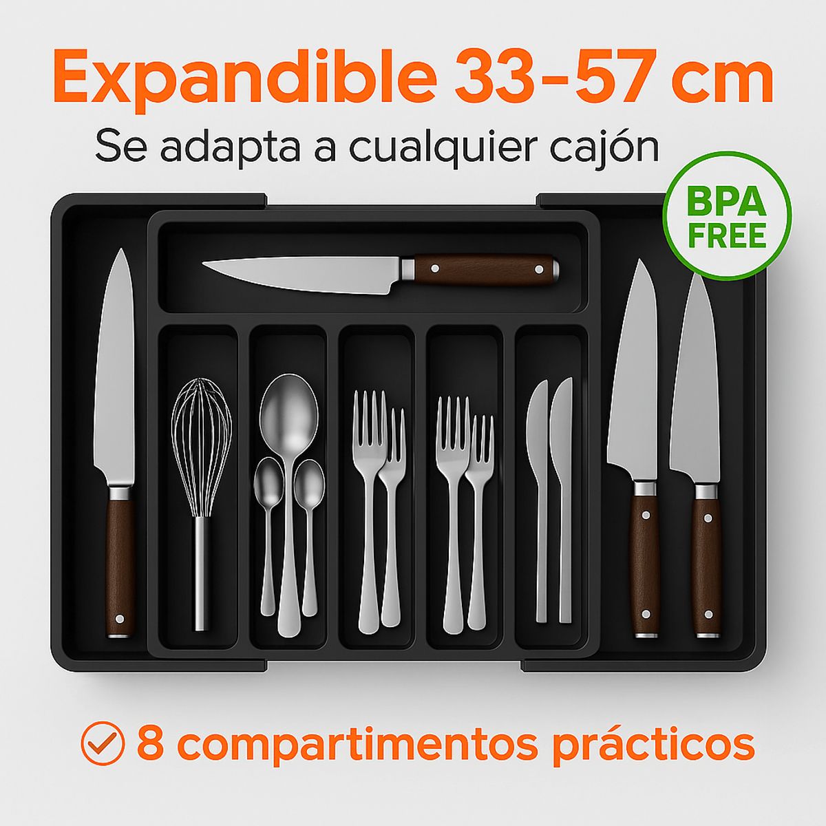 GENERICO - Organizador De Cubiertos Expandible 8 Compartimentos