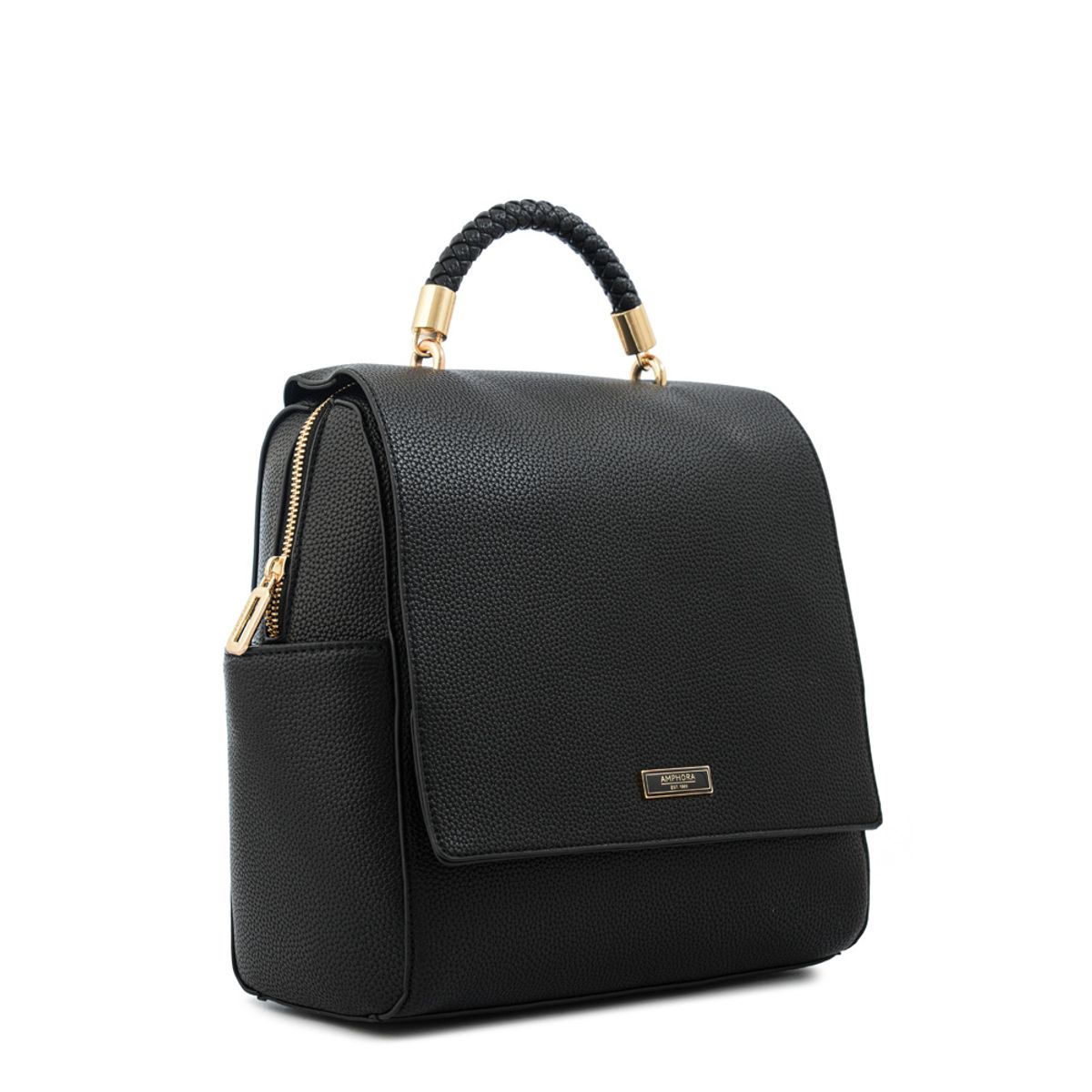 AMPHORA - Mochila con tapa rosy mediana negro