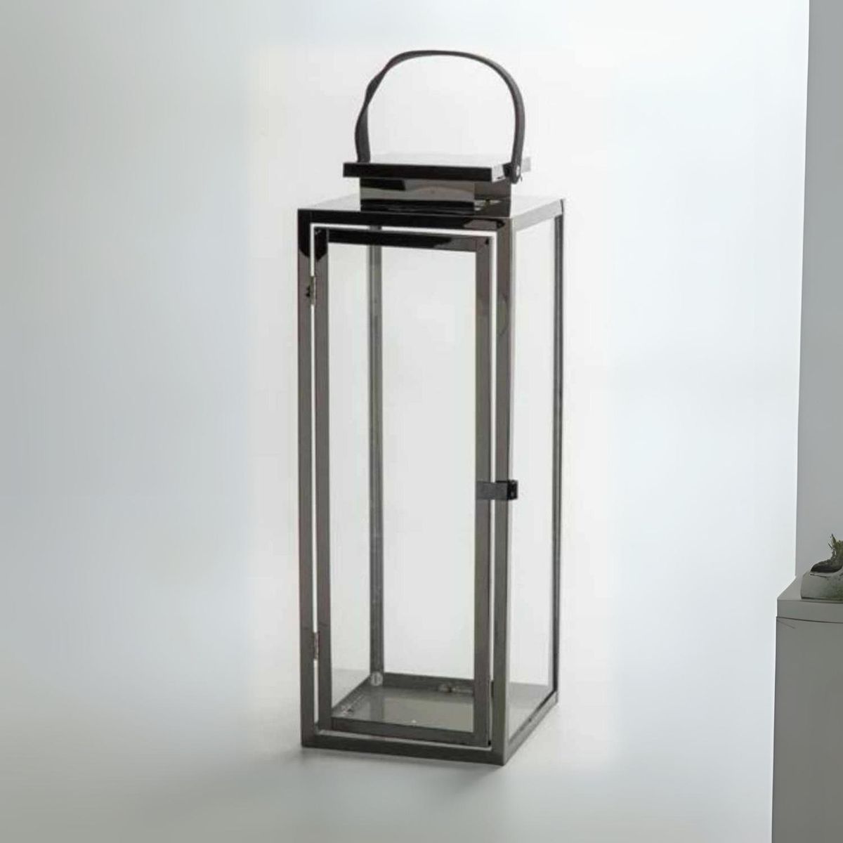 HOME ESSENTIALS - Farol con asa de cuero 50 cm