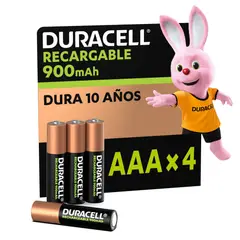 DURACELL - Pila Recargable AAA 4 pilas de 900mAh triple A