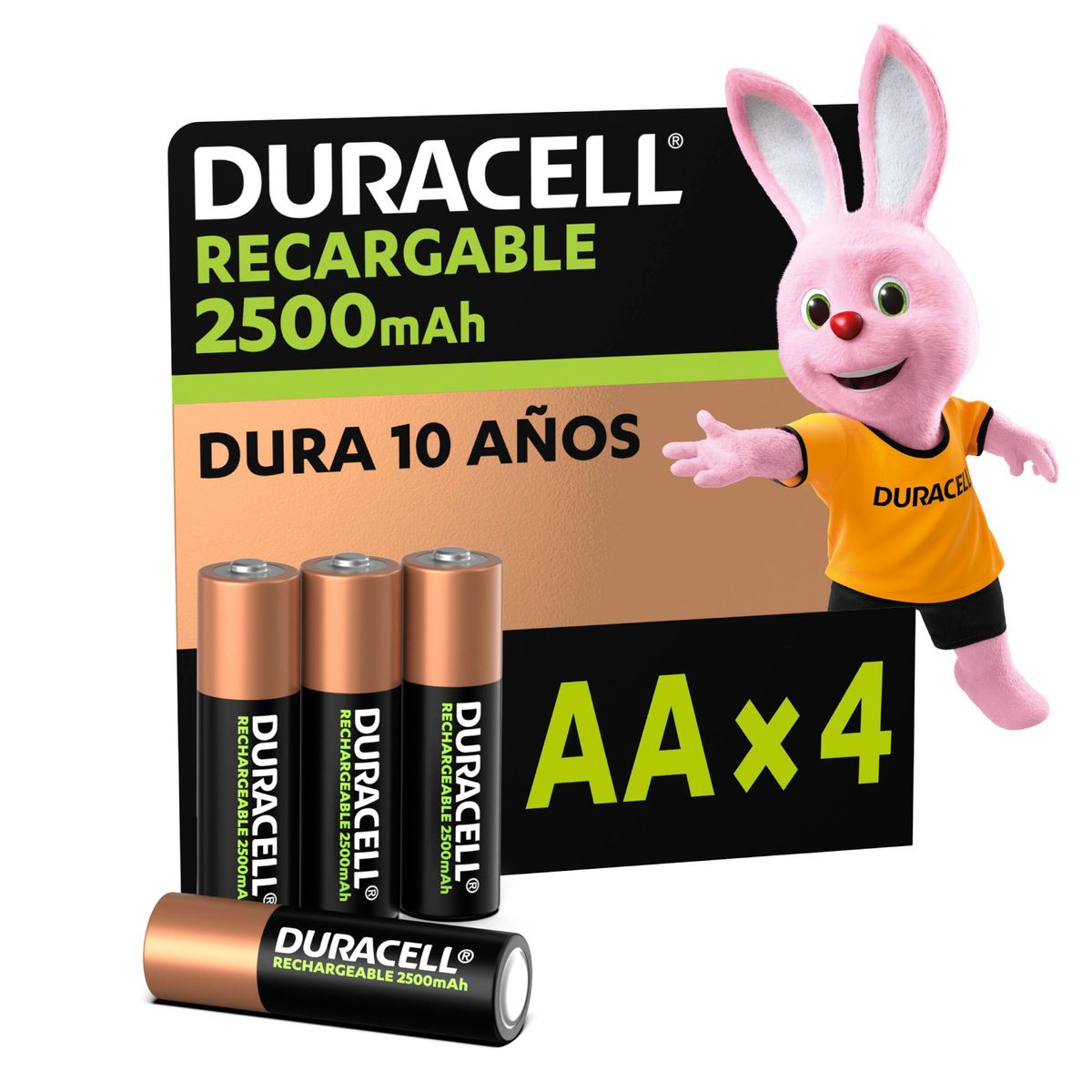 DURACELL - Pila Duracell Recargable AA 4 pilas de 2500mAh doble A