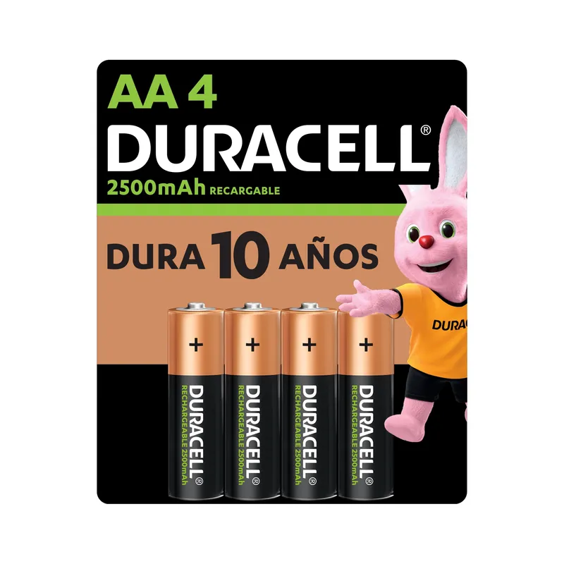 DURACELL - Pila Duracell Recargable AA 4 pilas de 2500mAh doble A