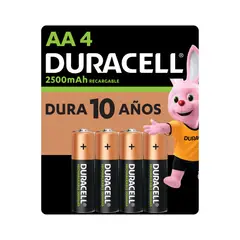 DURACELL - Pila Recargable AA 4 pilas de 2500mAh doble A