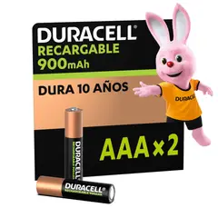 DURACELL - Pila Recargable AAA 2 pilas de 900mAh triple A