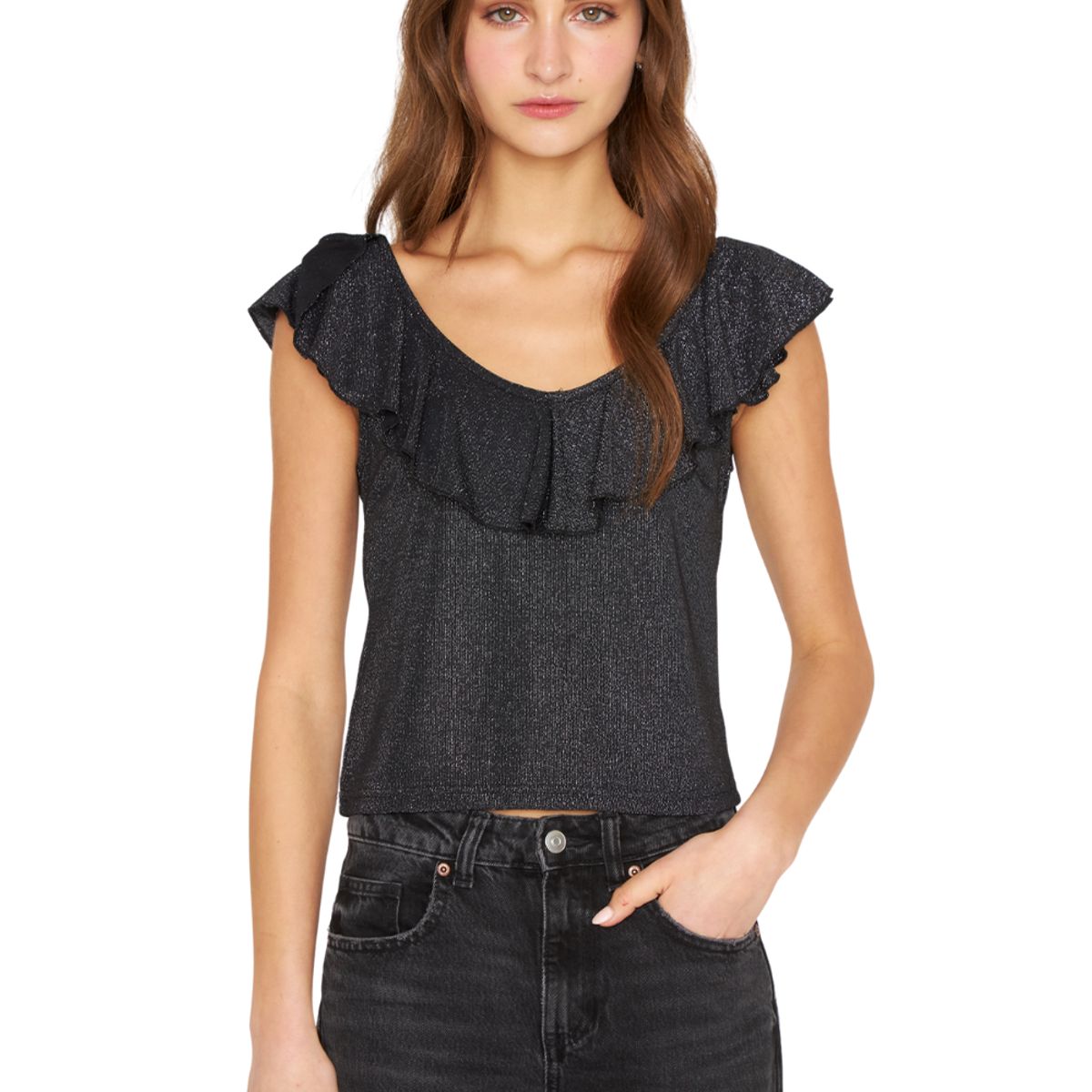 JACINTA TIENDA - Polera Olimpia Bright black plateada Jacinta Tienda