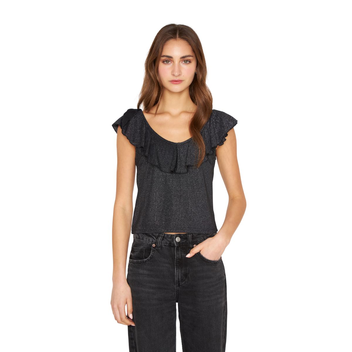 JACINTA TIENDA - Polera Olimpia Bright black plateada Jacinta Tienda