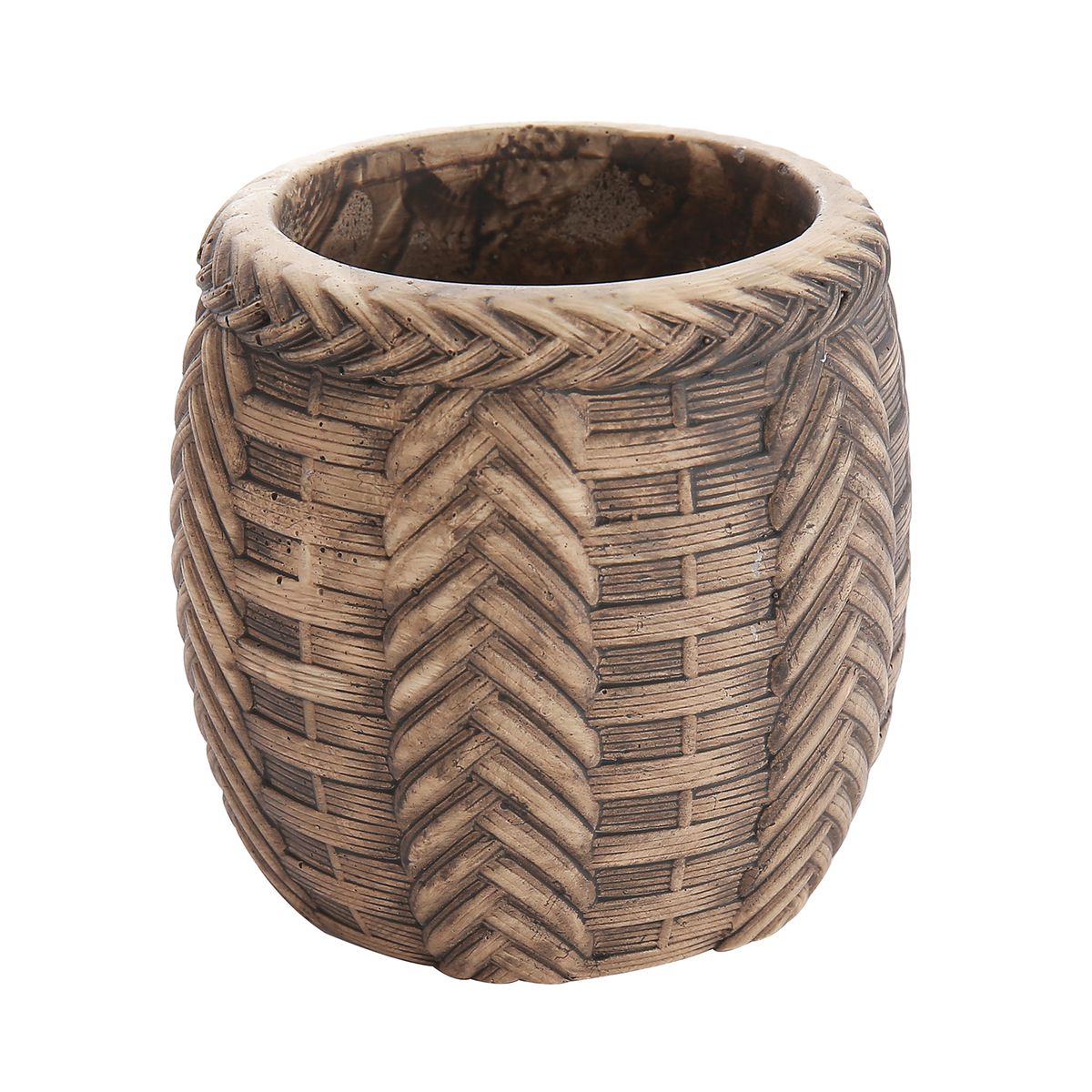 HOME ESSENTIALS - Maceta trenzada de cemento café 13 cm