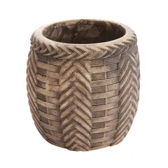 HOME ESSENTIALS - Maceta trenzada de cemento café 13 cm