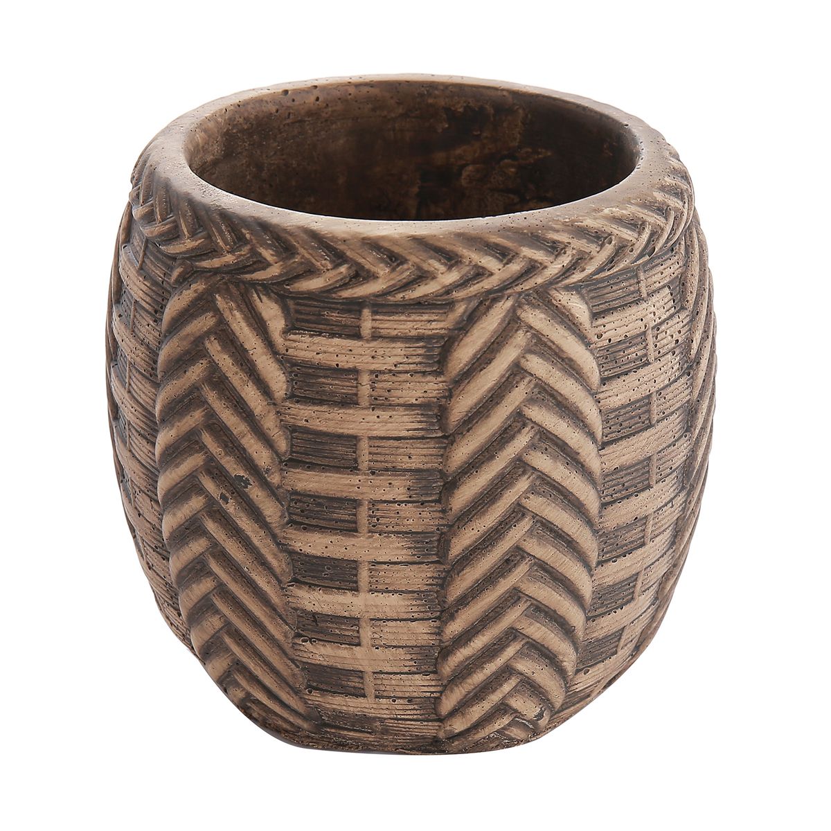 HOME ESSENTIALS - Maceta trenzada de cemento café 10 cm