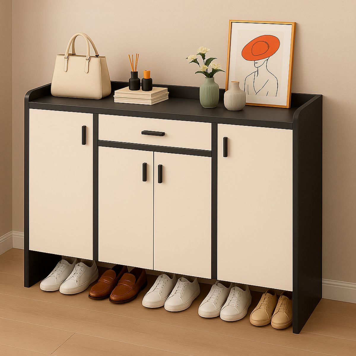 MUNDO ONLINE - Zapatero 4 Puertas Organizador Estante con Cajon 121x30x80Cm