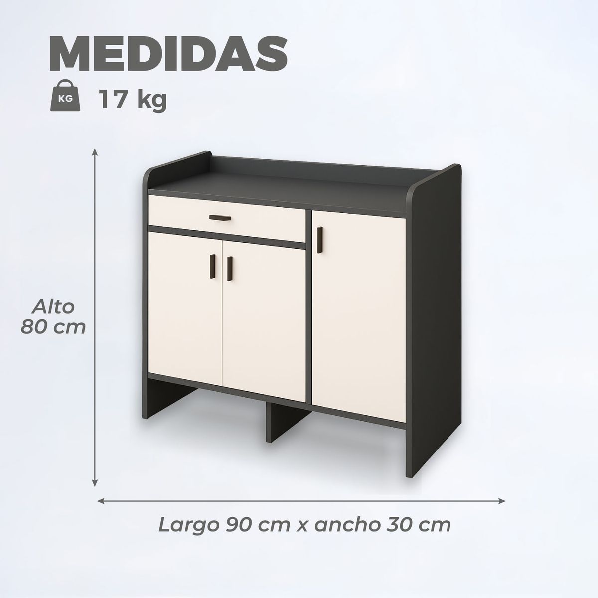 MUNDO ONLINE - Zapatero Blackey 3 Puertas Organizador Estante + Cajón 90cm