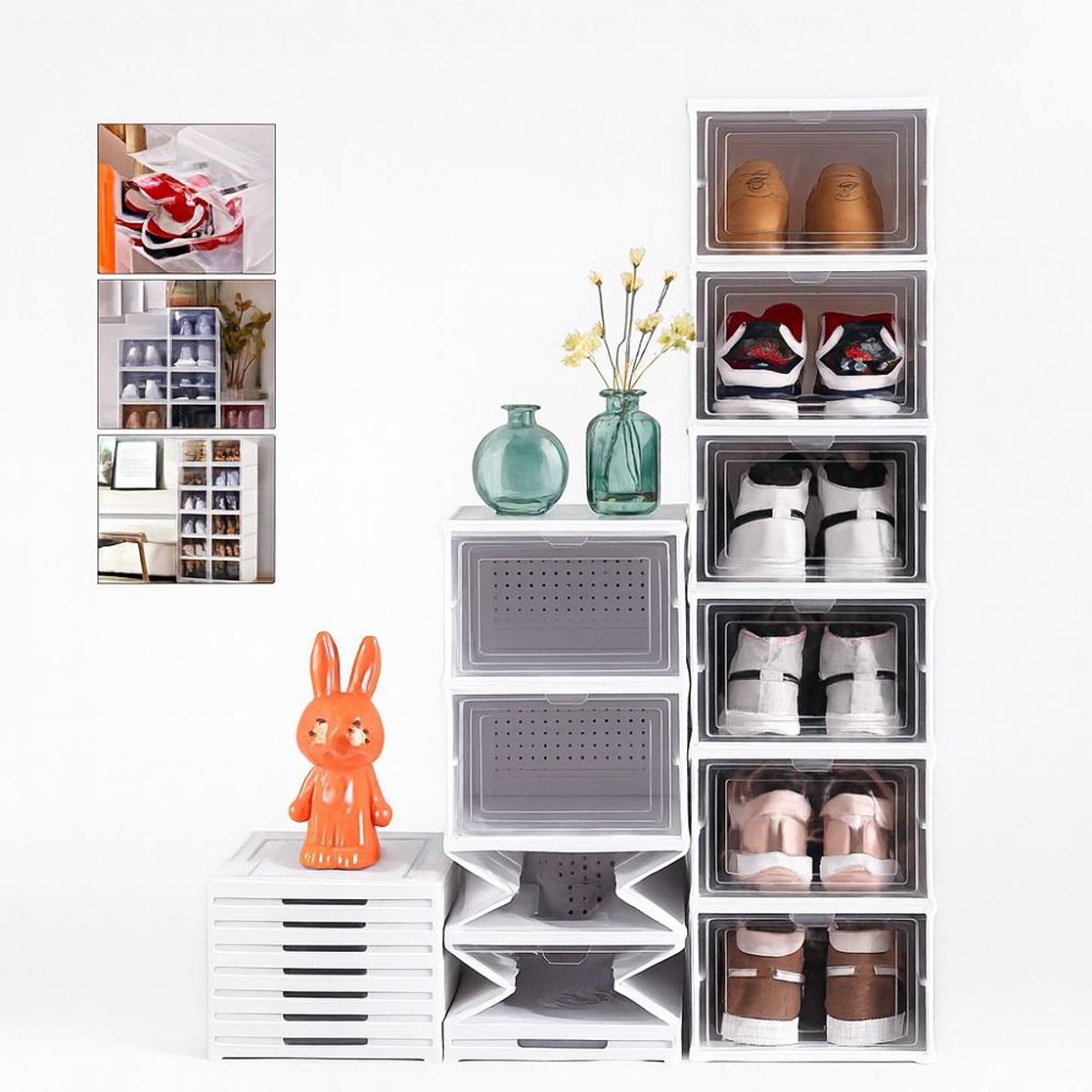 GENERICO - Zapatera Plegable Cajas Organizadoras 6 Niveles Transparente - Blanco