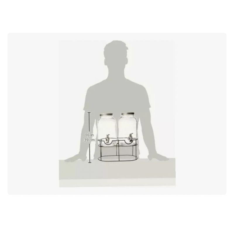GENERICO - Dispensador De Vidrio Bebidas Doble Grifo Con Soporte 38l