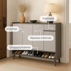 MUNDO ONLINE - Zapatero Blackey 4 Puertas Organizador Estante + Cajón 118cm