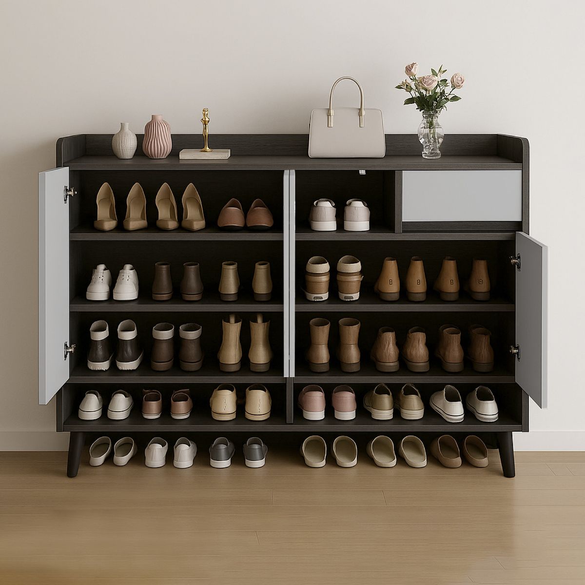 MUNDO ONLINE - Zapatero Blackey 4 Puertas Organizador Estante + Cajón 118cm