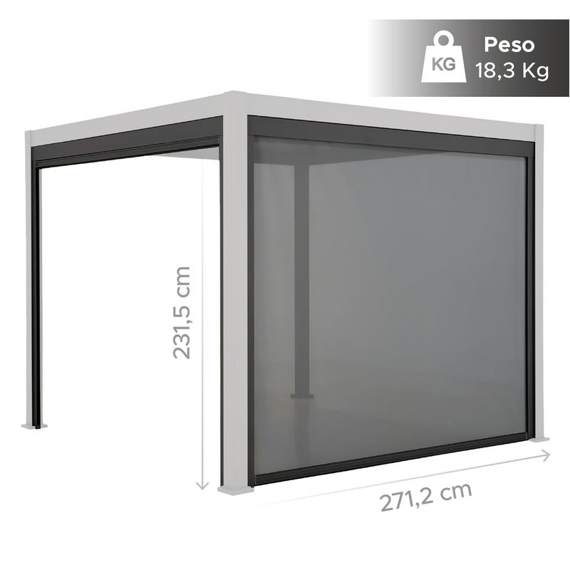 VINCENZI - Cortina Manual Zipscreen Vincenzi 2,71 Mts Para Pérgolas Bioclimática