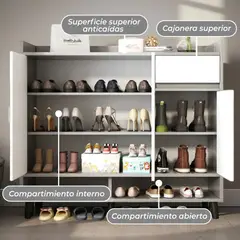 MUNDO ONLINE - Zapatero Silver 3 Puertas con Cajon Organizador Estante 81Cm