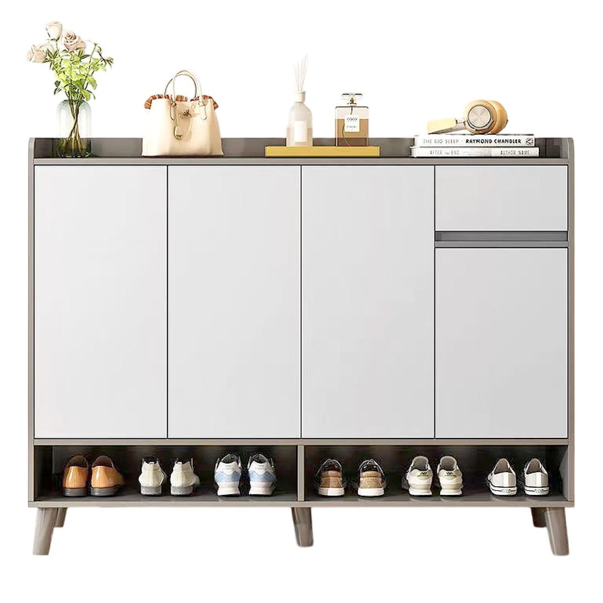 MUNDO ONLINE - Zapatero Silver 4 Puertas con Cajon Organizador Estante 120Cm