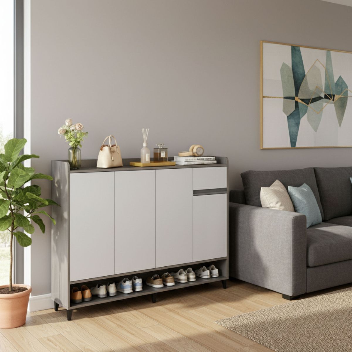 MUNDO ONLINE - Zapatero Silver 4 Puertas con Cajon Organizador Estante 120Cm