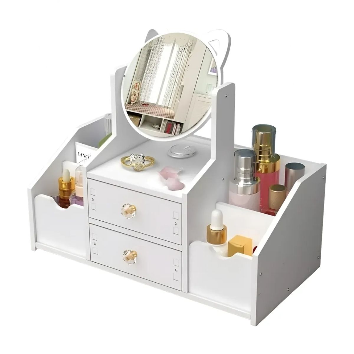 DEWINNER - Mini Organizador Joyas y Maquillaje con Espejo Diseño de Gato