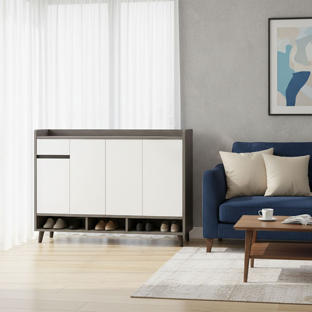 MUNDO ONLINE - Zapatero Silver 4 Puertas con Cajon Organizador Estante 140Cm