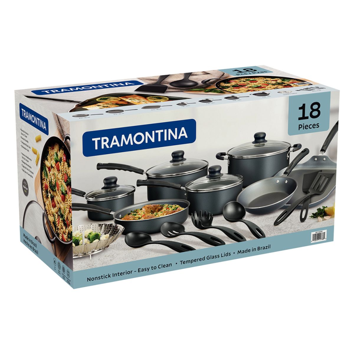 TRAMONTINA - Batería De Cocina Juego De Ollas Tramontina 18 piezas Gris