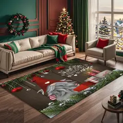 GENERICO - ALFOMBRA MARRON DISEÑO NOMO CON REGALOS Y VELAS NAVIDEÑO 200X240 TF
