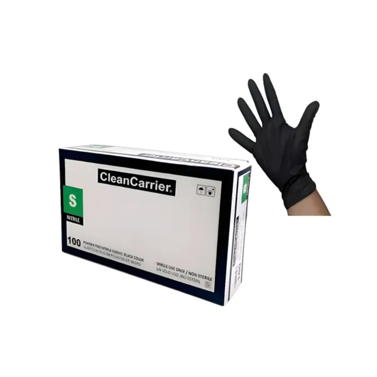 CLEANCARRIER - Guante Nitrilo CLEANCARRIER Negro Sin polvo Talla S 100 Unidades