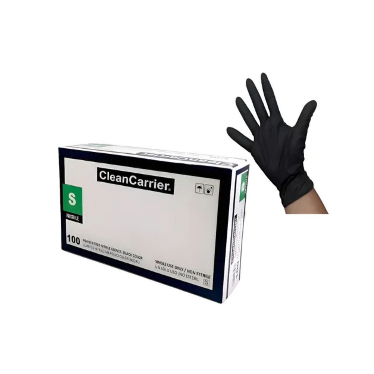 CLEANCARRIER - Guante Nitrilo CLEANCARRIER Negro Sin polvo Talla S 100 Unidades