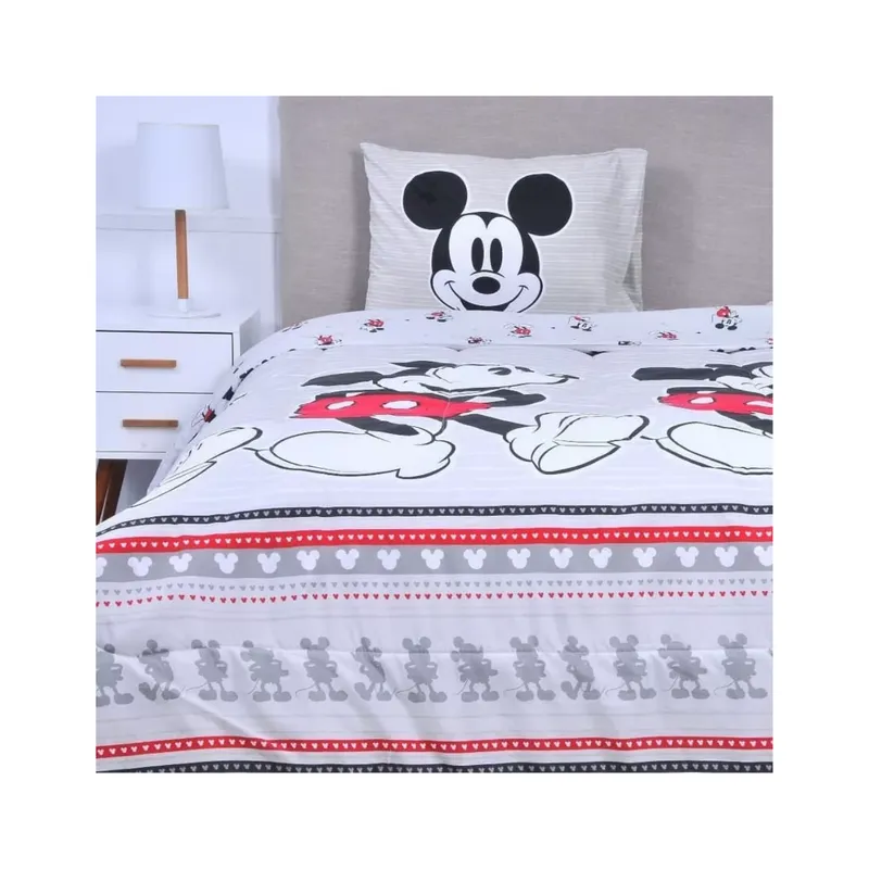 MASHINI - Cobertor Plumón Cubrecama Reversible 1.5 Plaza Diseño Mickey Mouse Gris