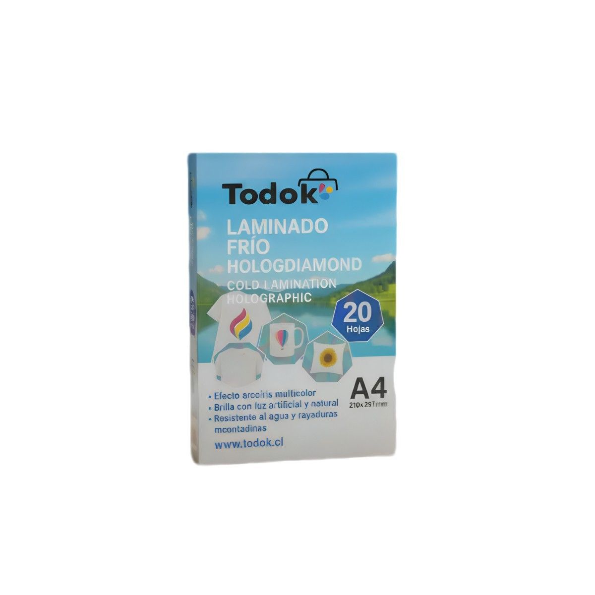 TODOK - Papel Laminado Frio A4 de 20 Hojas Holográfico Corazones