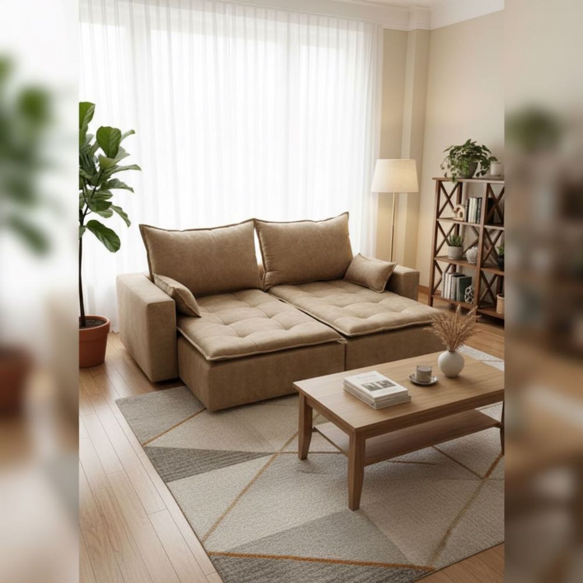MUEBLES NEW - SOFA CAMA MODULAR PRADA BEIGE ENVEJECIDO FELPA