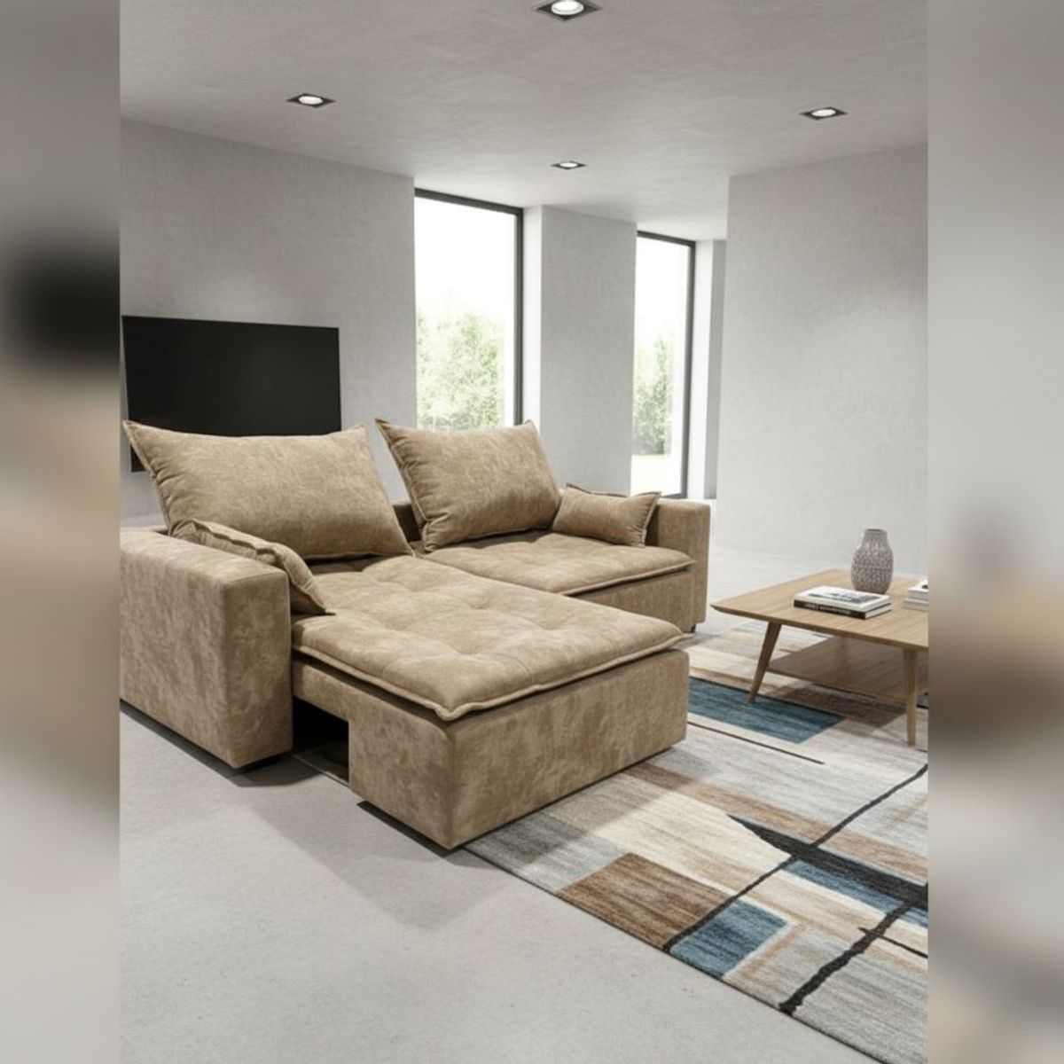 MUEBLES NEW - SOFA CAMA MODULAR PRADA BEIGE ENVEJECIDO FELPA