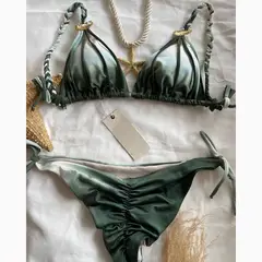 VELVET - Traje de Baño de Dos Piezas Plisado Aguadilla Verde Mujer