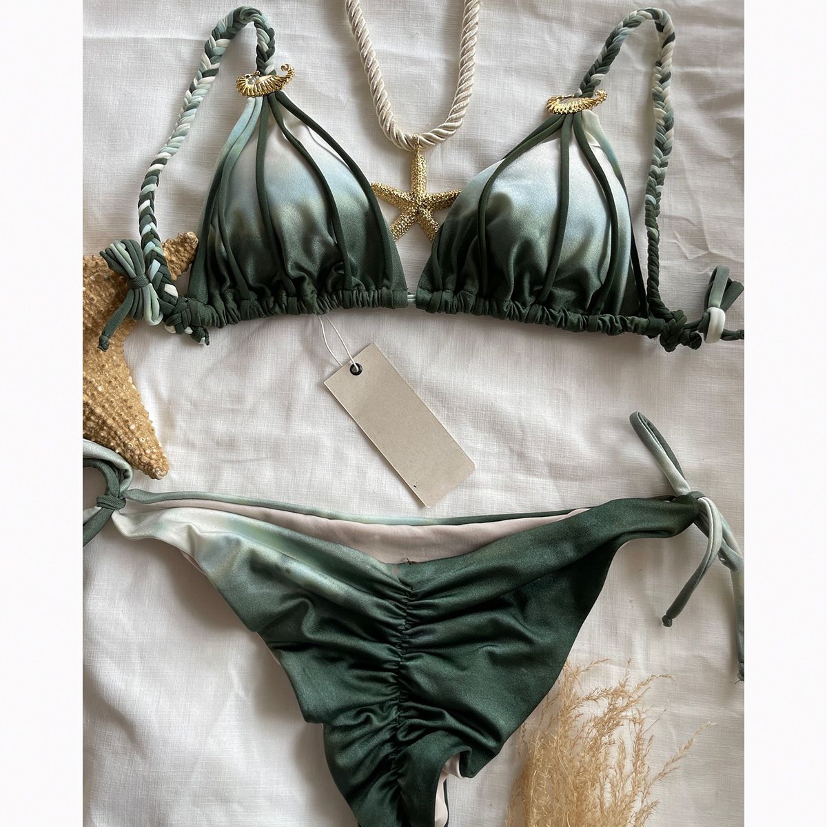 VELVET - Traje de Baño de Dos Piezas Plisado Aguadilla  Verde Mujer